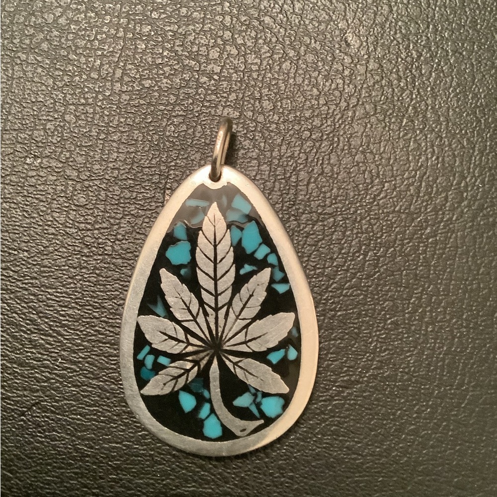 NEW vintage charm 1.25” teardrop Turquoise cannabis leaf pendants